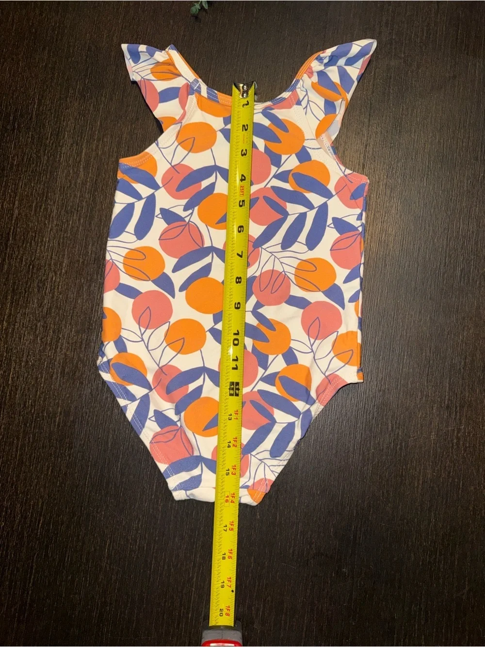 Tea Collection Orange & Purple Leaf Print Ruffle One-Piece Swimsuit